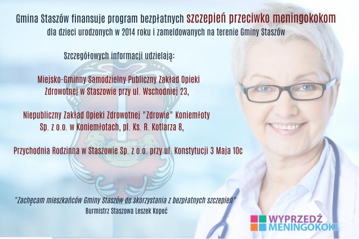 na zdjęciu plakat informacyjny dotyczący programu szczepień przeciwko meningokokom na terenie gminy staszów