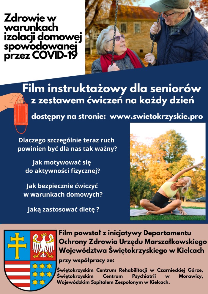 Film instruktażowy z zestawem ćwiczeń dla seniorów w warunkach izolacji domowej spowodowanej przez Covid-19.