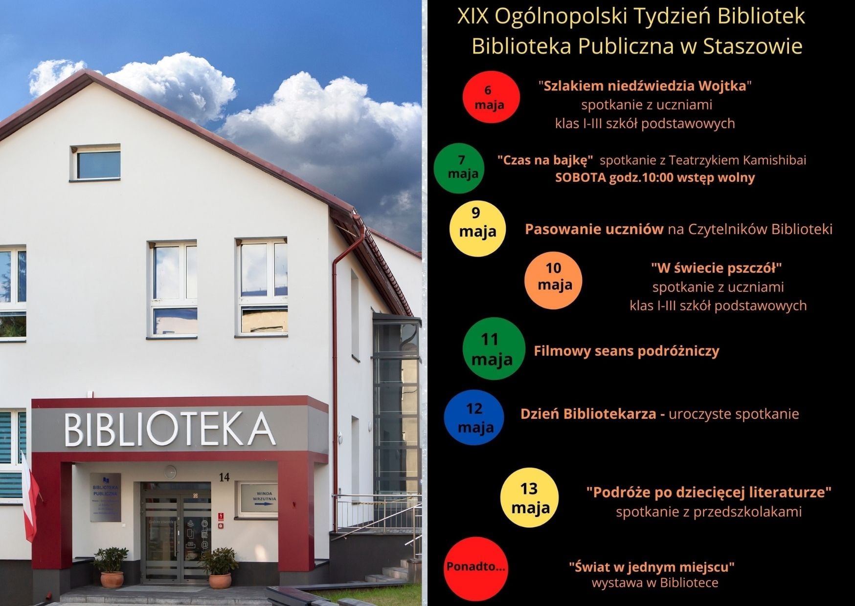 Grafika informacyjna: „Biblioteka – świat w jednym miejscu” to hasło tegorocznego wydarzenia. 