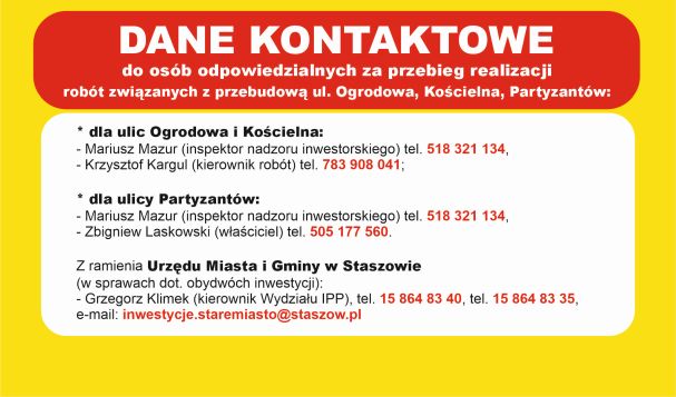 DANE KONTAKTOWE - przebudowa ul.: Ogrodowa, Kościelna, Partyzantów 